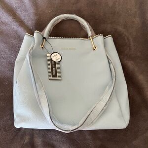 Alexis Bendel Baby Blue Bag with Top Handles, Shoulder Strap & Gold Accents